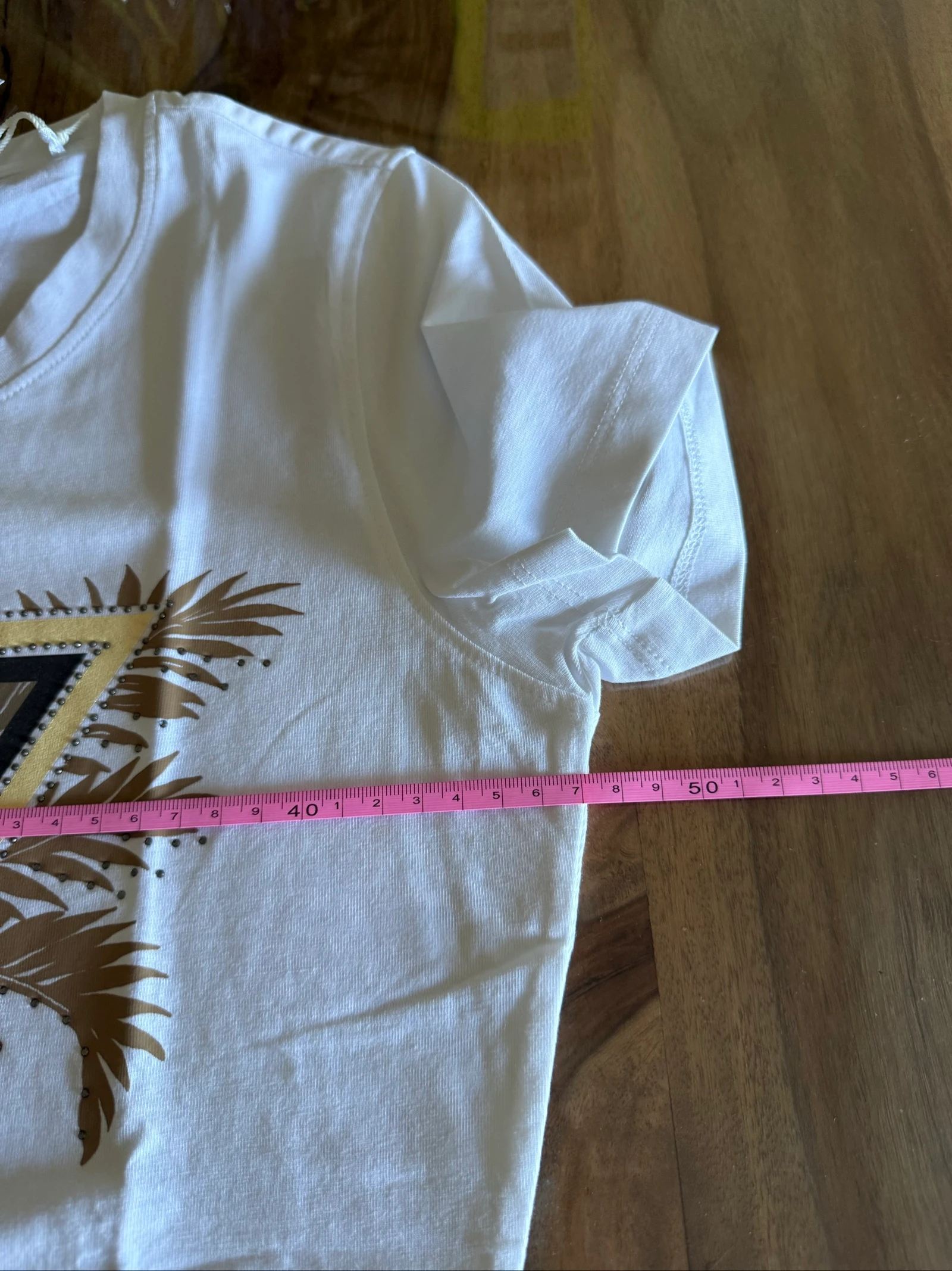 Camiseta Guess mujer L nueva con etiqueta – Blanco – Logotipo de pedrería motivo tropical – photo 12